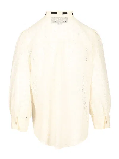 Valentino Broderie Anglaise Cotton Poplin Shirt In Neutral