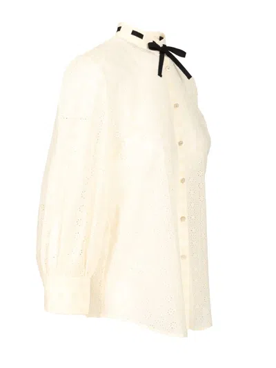 Valentino Broderie Anglaise Cotton Poplin Shirt In Neutral