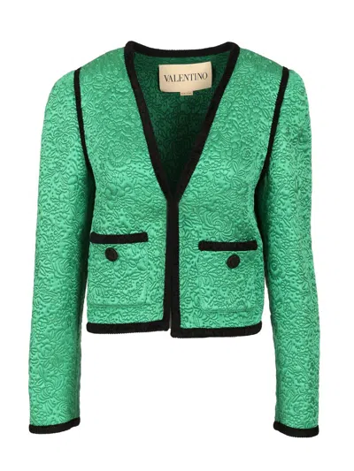 Valentino Jacket Floral Texture Button Detail In Green