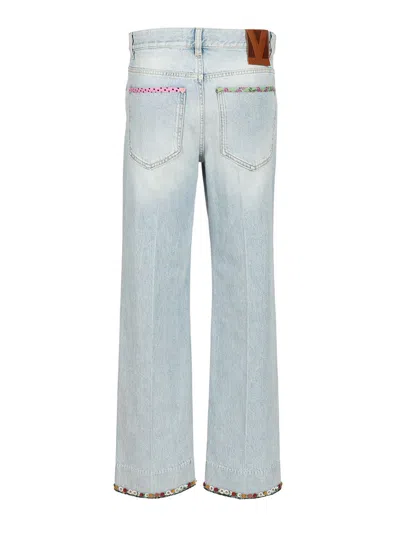 Valentino Garavani Contrast Border Straight Leg Jeans In Blue
