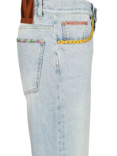 Valentino Garavani Contrast Border Straight Leg Jeans In Blue