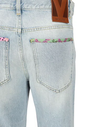 Valentino Garavani Contrast Border Straight Leg Jeans In Blue