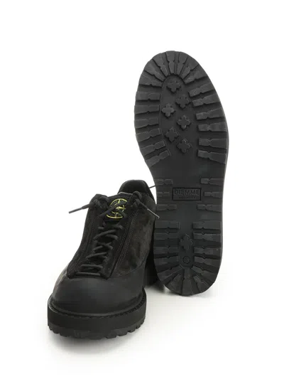 Stone Island Textured Black Sneakers With Suede Upper In Black