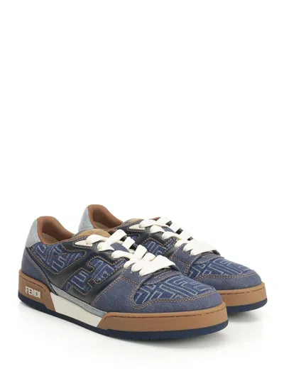 Fendi Match Denim Ff Embossed Sneakers Blue In Blue