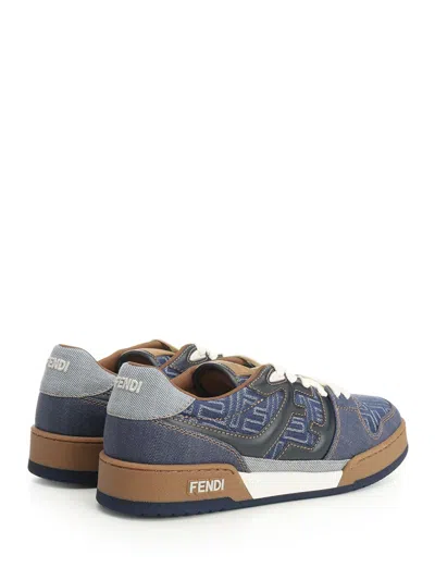 Fendi Match Denim Ff Embossed Sneakers Blue In Blue