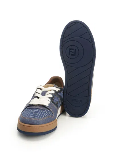 Fendi Match Denim Ff Embossed Sneakers Blue In Blue