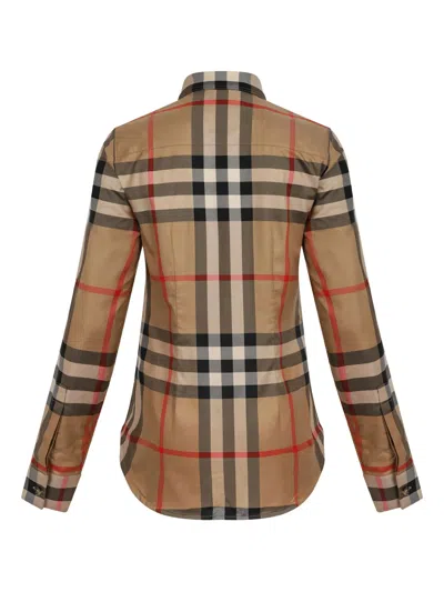 Burberry Check Pattern Collared Neck Cuffed Long Sleeves In Brown