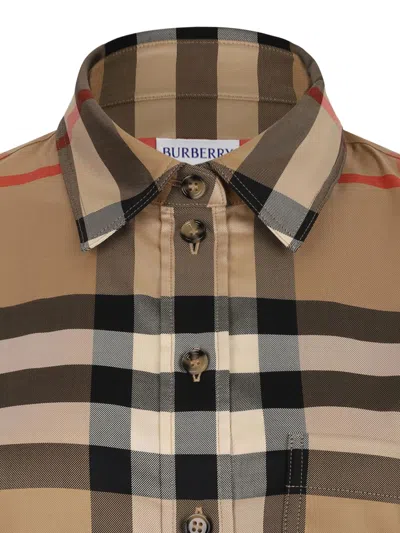 Burberry Check Pattern Collared Neck Cuffed Long Sleeves In Brown