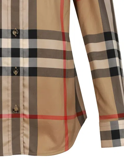 Burberry Check Pattern Collared Neck Cuffed Long Sleeves In Brown