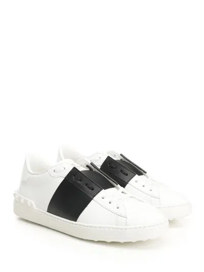 Valentino Open Sneaker With Contrasting Panel And Studded Heel In White