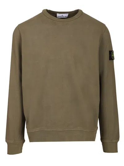 Stone Island Organic Cotton Sweatshirt With Removable Logo Patch In Gray