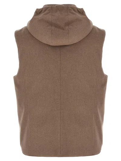 Brunello Cucinelli Sleeveless Down Jacket In Membraned Wool Flannel With Detachable Hood Clothing In Neutral