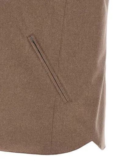 Brunello Cucinelli Sleeveless Down Jacket In Membraned Wool Flannel With Detachable Hood Clothing In Neutral