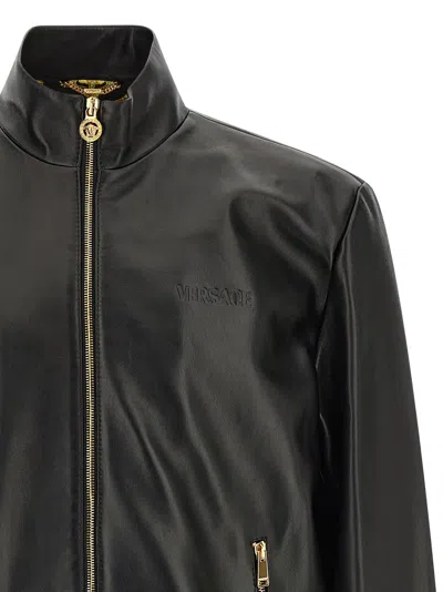 Versace Jacket High Collar Elastic Cuffs In Black