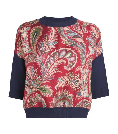 Etro Silk-trim Paisley Sweater In Blue