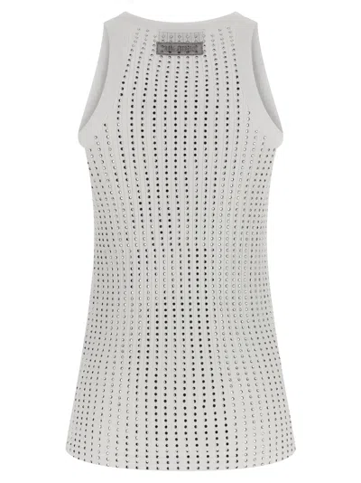 Attico Crew Neck Perforated Ribbed Sleeveless Tank Top In Gray