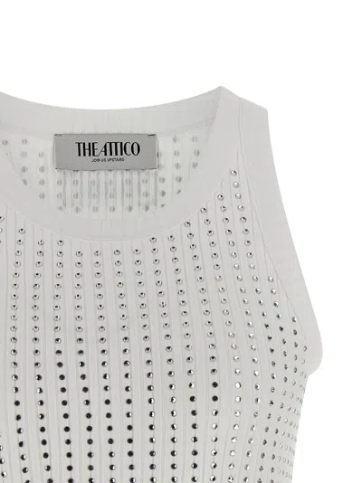 Attico Crew Neck Perforated Ribbed Sleeveless Tank Top In Gray