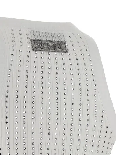 Attico Crew Neck Perforated Ribbed Sleeveless Tank Top In Gray