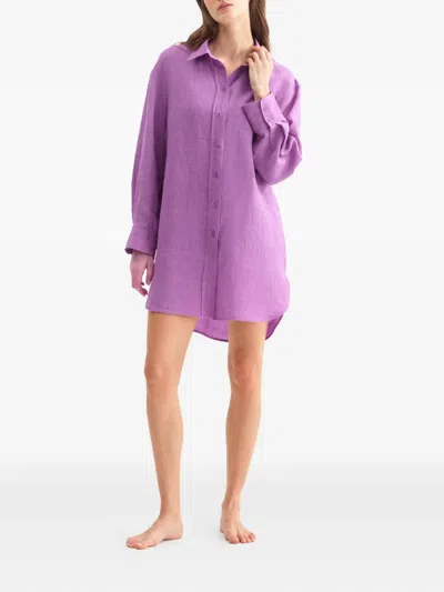 Eres Mignonette Button-down Linen Shirt In Purple