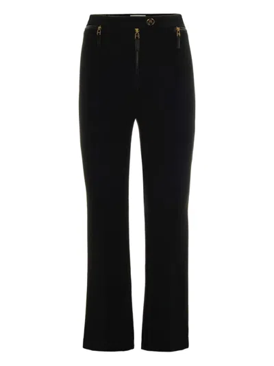 Elisabetta Franchi Straight-leg Cropped Crepe Pants With Gold Accents In Black