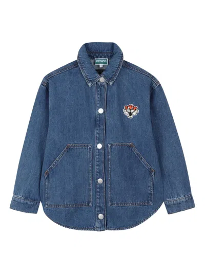 Kenzo Embroidered Denim Shirt In Blue