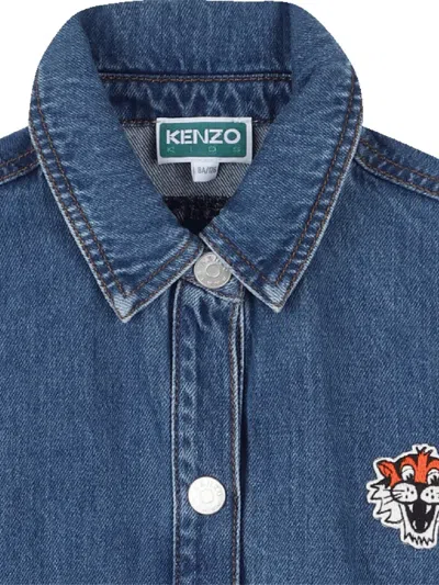 Kenzo Embroidered Denim Shirt In Blue
