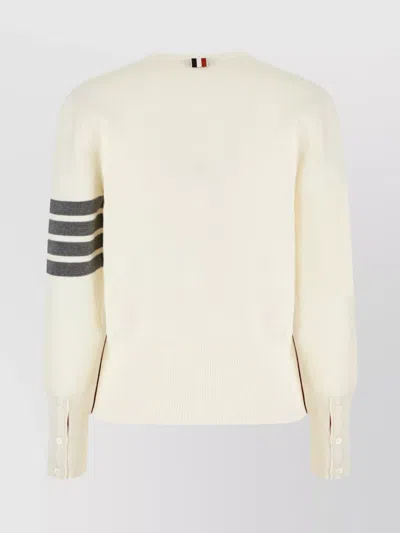 Thom Browne Wool Cardigan With Patch Pockets And Striped Sleeves In Neutral
