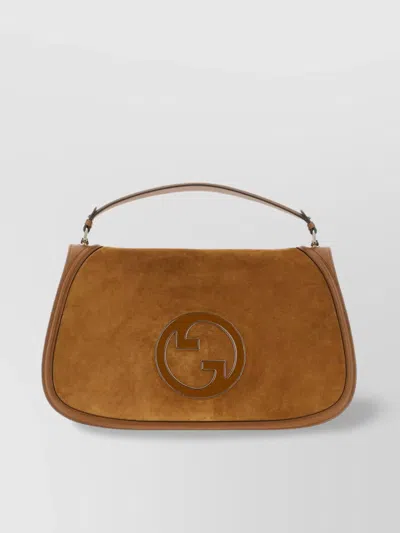 Gucci Large Structured Suede Handbag With Top Handle In Brown