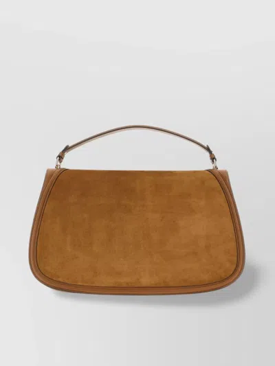 Gucci Large Structured Suede Handbag With Top Handle In Brown