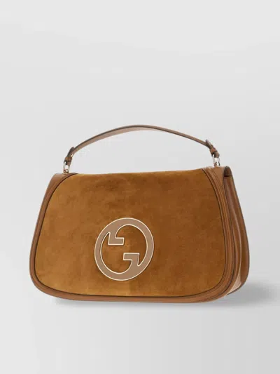 Gucci Large Structured Suede Handbag With Top Handle In Brown
