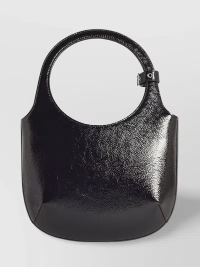 Courrèges Leather Shoulder Bag With Adjustable Strap And Circular Handle In Black