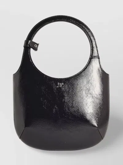Courrèges Leather Shoulder Bag With Adjustable Strap And Circular Handle In Black