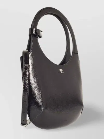 Courrèges Leather Shoulder Bag With Adjustable Strap And Circular Handle In Black
