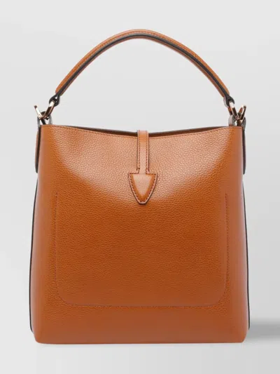 Tod's Brown Textured Leather Bucket Bag With Adjustable Strap And Gold-tone Logo