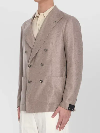 Tagliatore Double-breasted Silk Jacket In Brown