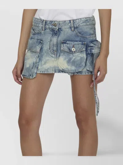 Attico Distressed Miniskirt With Multi-pocket Design And Belt Loops In Blue