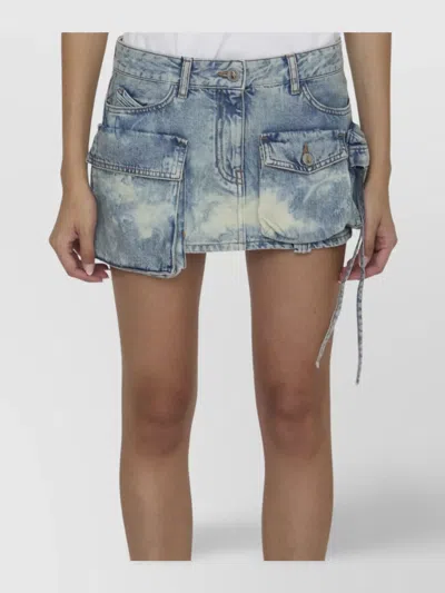 Attico Distressed Miniskirt With Multi-pocket Design And Belt Loops In Blue