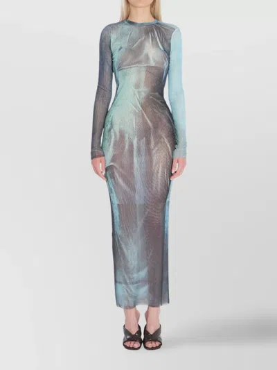 Jean Paul Gaultier "water" Mesh Long Dress In Blue