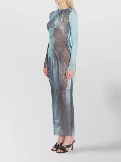 Jean Paul Gaultier "water" Mesh Long Dress In Blue