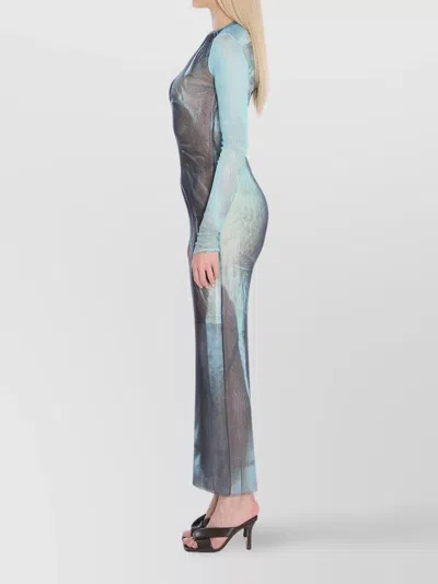 Jean Paul Gaultier "water" Mesh Long Dress In Blue