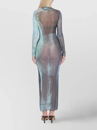 Jean Paul Gaultier "water" Mesh Long Dress In Blue
