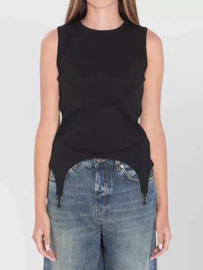 Jean Paul Gaultier Ribbed Cotton Lingerie Garter Top In Black