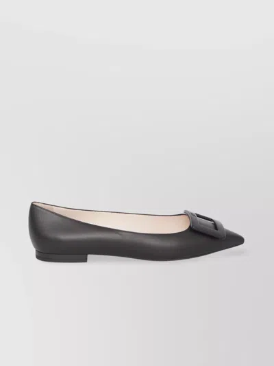 Roger Vivier Pointed Leather Buckle Ballerina Flats In Black