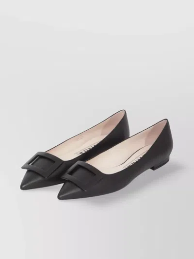 Roger Vivier Pointed Leather Buckle Ballerina Flats In Black