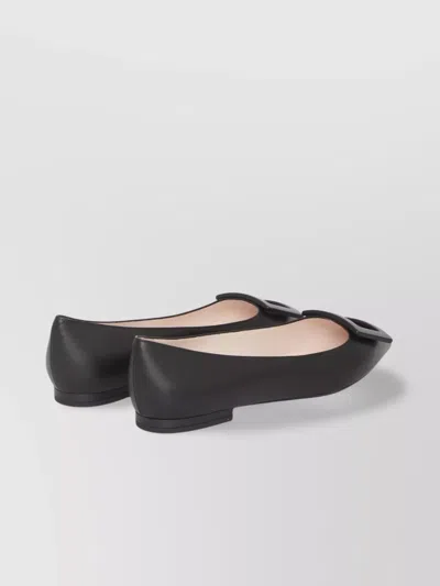 Roger Vivier Pointed Leather Buckle Ballerina Flats In Black