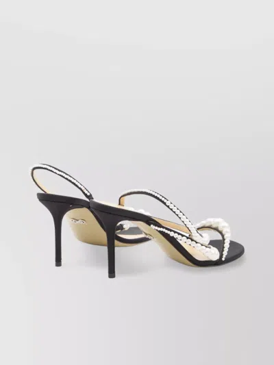 Mach&mach Sirene Pearly Stud Satin Strappy Sandals In Black