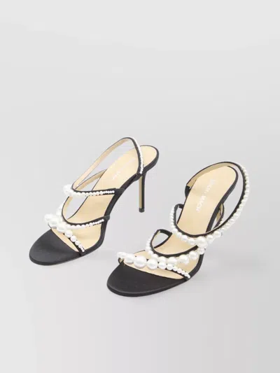 Mach&mach Sirene Pearly Stud Satin Strappy Sandals In Black