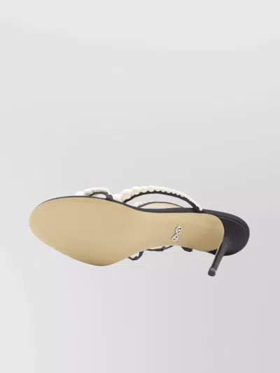 Mach&mach Sirene Pearly Stud Satin Strappy Sandals In Black