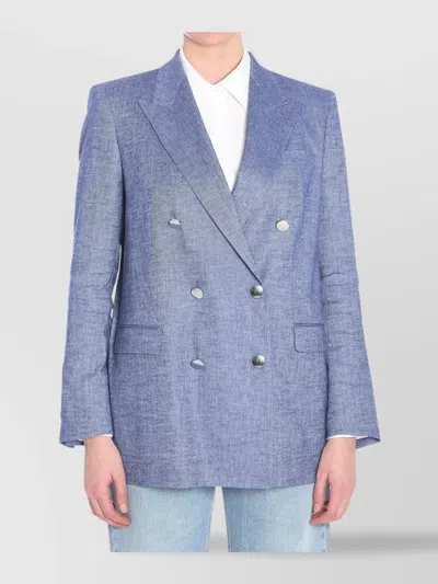 Tagliatore Double-breasted Cotton Jacket With Structured Shoulders In Blue