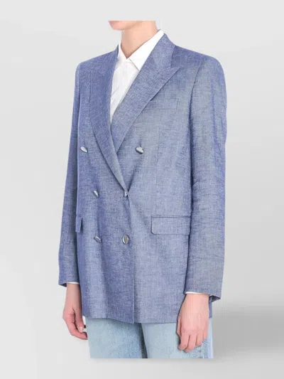 Tagliatore Double-breasted Cotton Jacket With Structured Shoulders In Blue